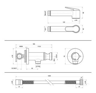 Гигиенический душ Bossini Paloma Brass Mixer Set E37005.022 бронза